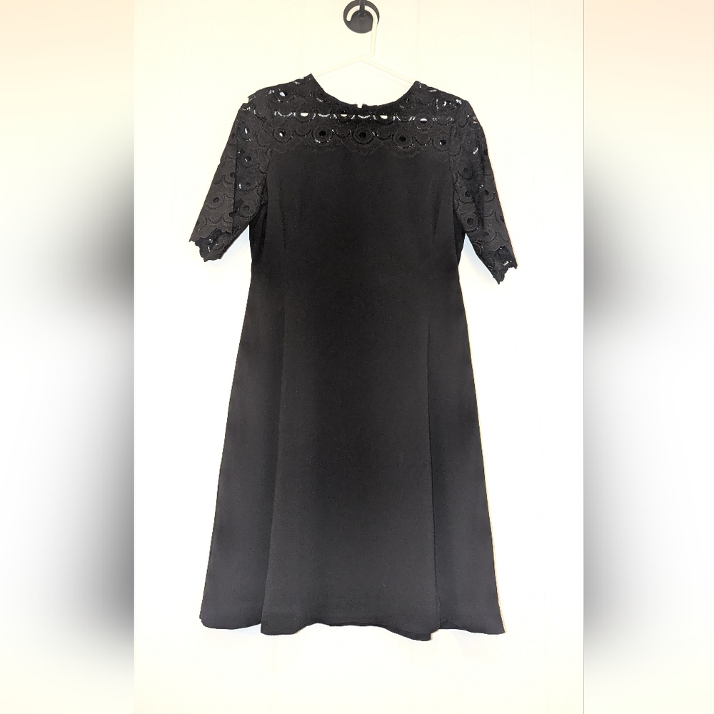 Ann Taylor Black Midi Dress with Lace Sleeves